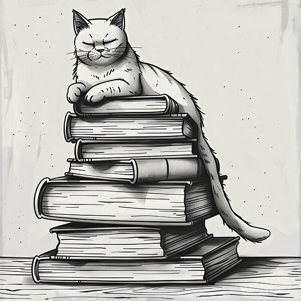 Kat zittend op een stapel boeken Kat zittend op een stapel boeken