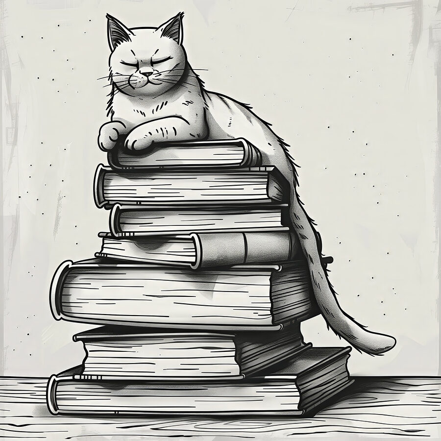 Kat zittend op een stapel boeken Kat zittend op een stapel boeken
