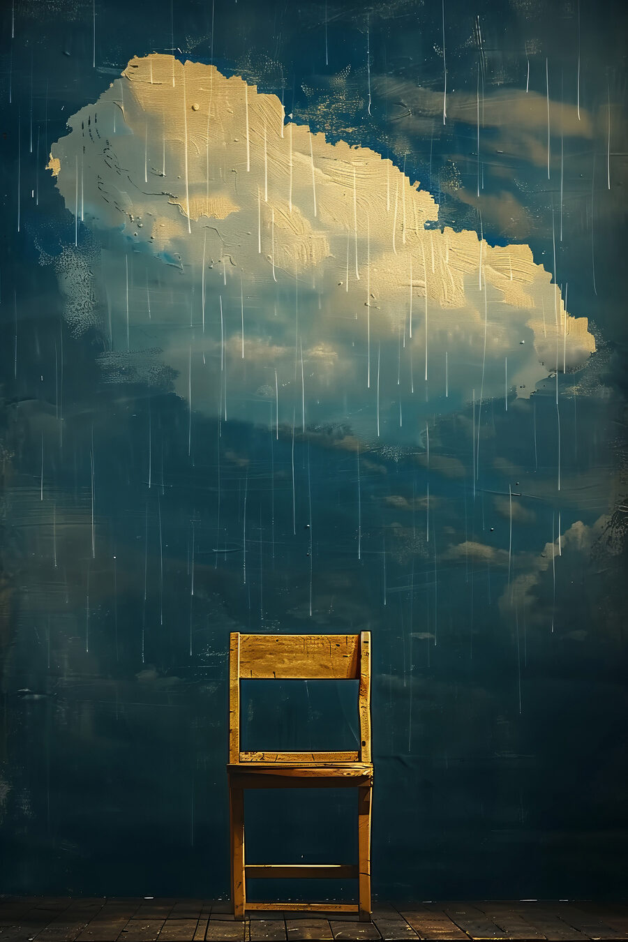 Houten stoel in de regen
