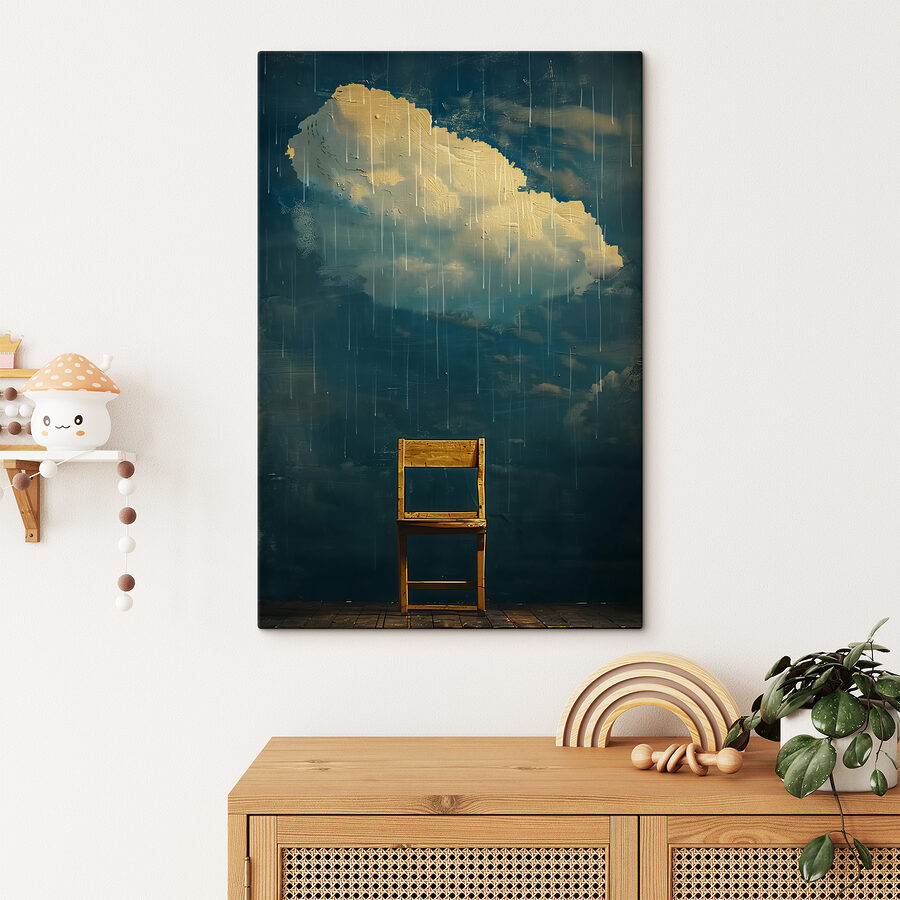 Houten stoel in de regen