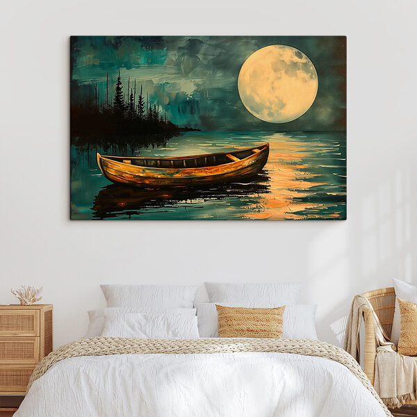 Boat in the water with a full moon in the background