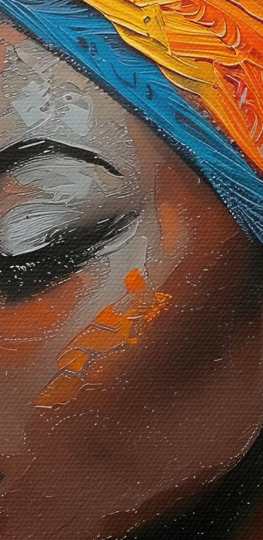 Schilderij van een vrouw met een kleurrijke hoofddoek