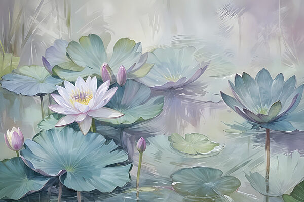 Schilderij van een bloem en bladeren Schilderij van een bloem en bladeren