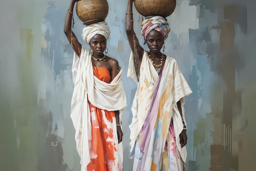 Canvas Schilderijen Groep vrouwen in traditionele kleding met manden op hun hoofd - Afbeelding 8