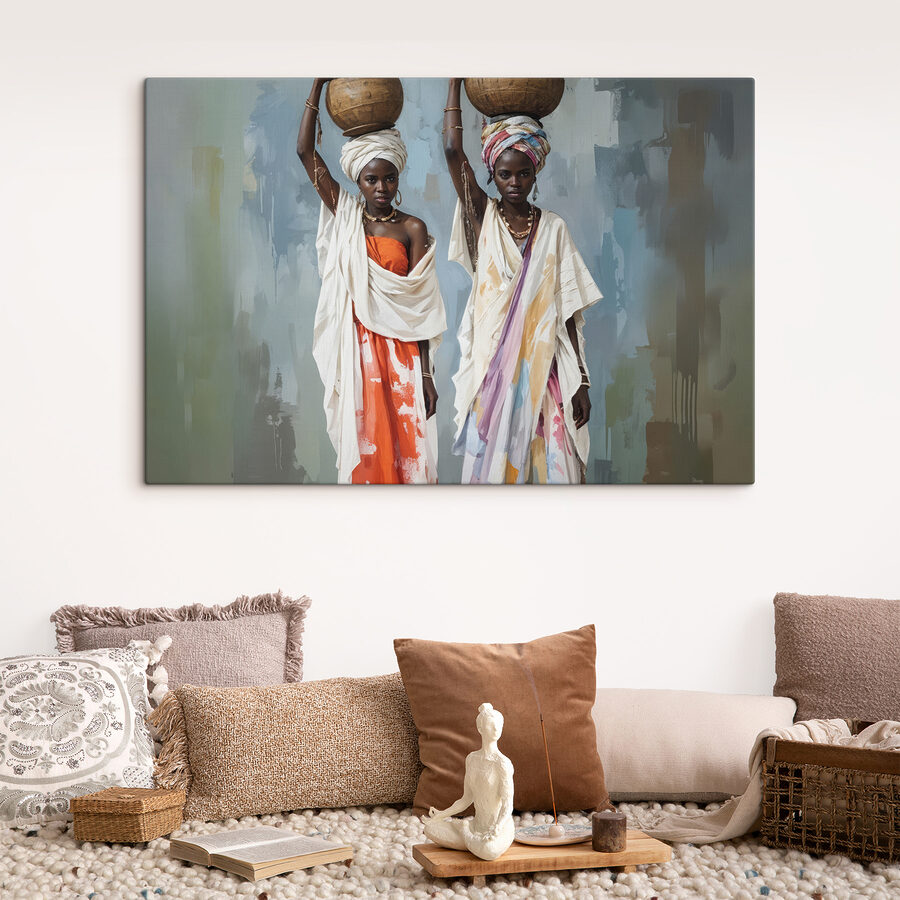 Canvas Schilderijen Groep vrouwen in traditionele kleding met manden op hun hoofd - Afbeelding 2