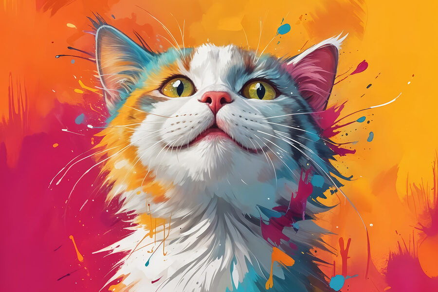 Kat met kleurrijke verfspatten Kat met kleurrijke verfspatten