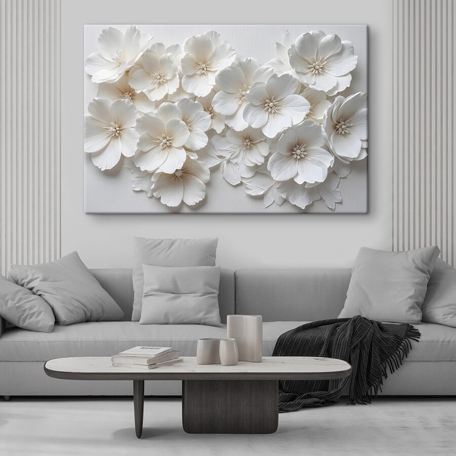 Canvas Schilderijen Groep witte bloemen