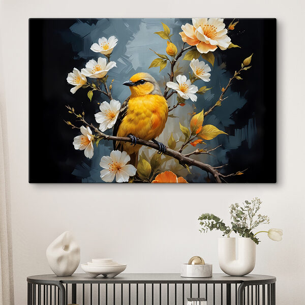 Vogel op een tak met bloemen Vogel op een tak met bloemen
