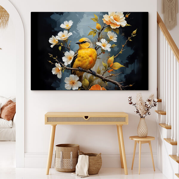 Vogel op een tak met bloemen Vogel op een tak met bloemen