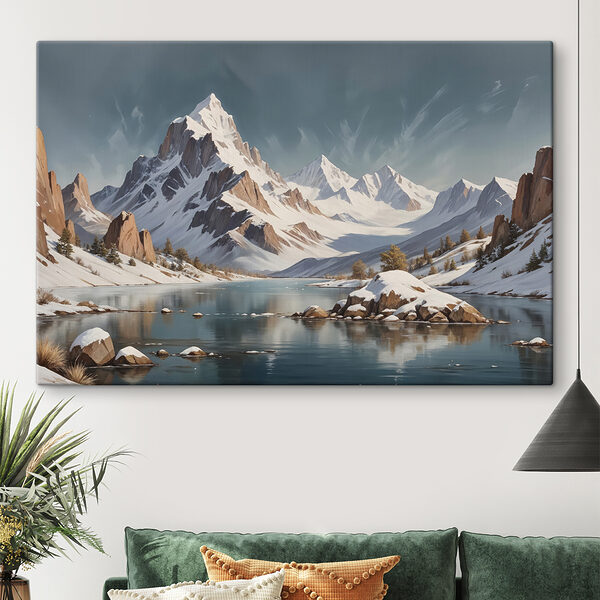 Besneeuwde bergketen met een meer Besneeuwde bergketen met een meer