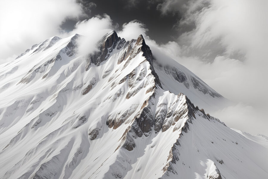 Berg met sneeuw en wolken