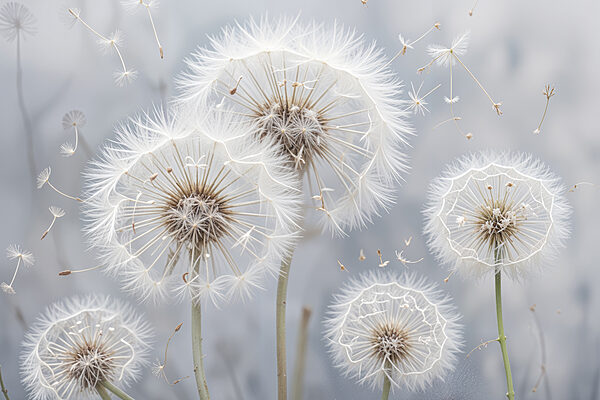 Groep paardenbloemen met vliegende zaden Groep paardenbloemen met vliegende zaden