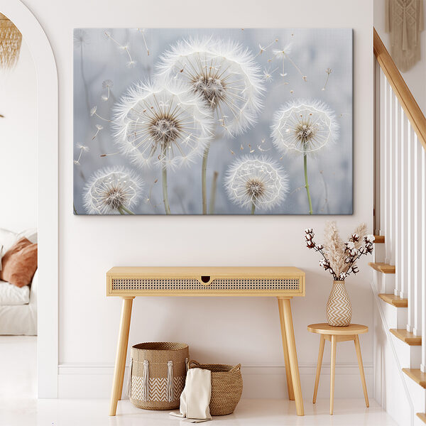 Groep paardenbloemen met vliegende zaden Groep paardenbloemen met vliegende zaden