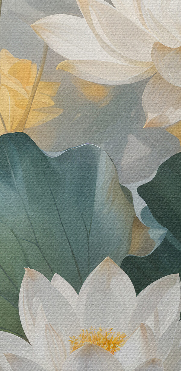 Schilderij van witte bloemen en groene bladeren Schilderij van witte bloemen en groene bladeren