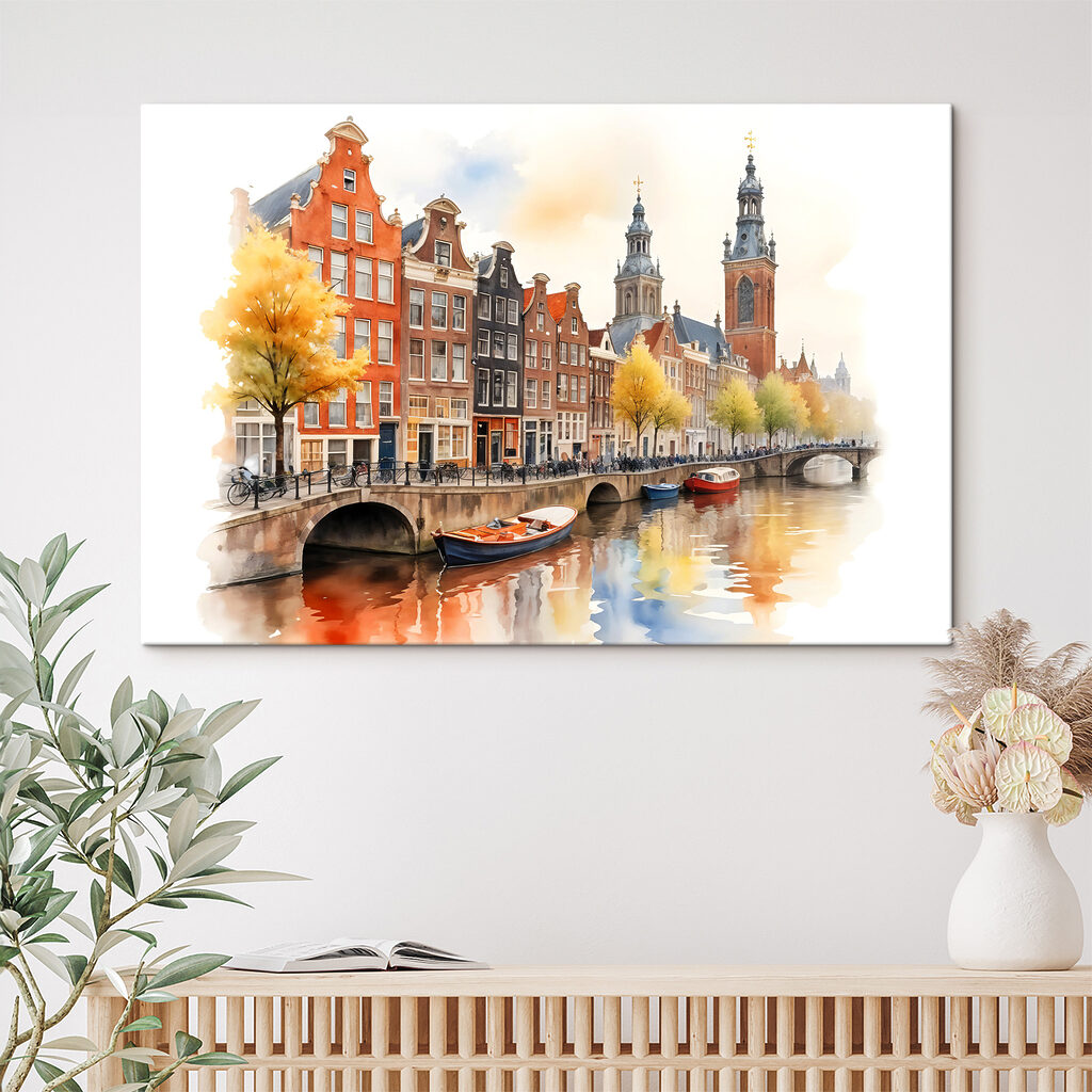 Aquarel van een kanaal met boten en gebouwen s40561pig403 1024x1024 - Aquarel van een kanaal met boten en gebouwen