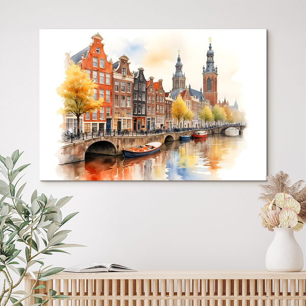 Aquarel van een kanaal met boten en gebouwen s40561pig403 600x600 - Aquarel van een kanaal met boten en gebouwen
