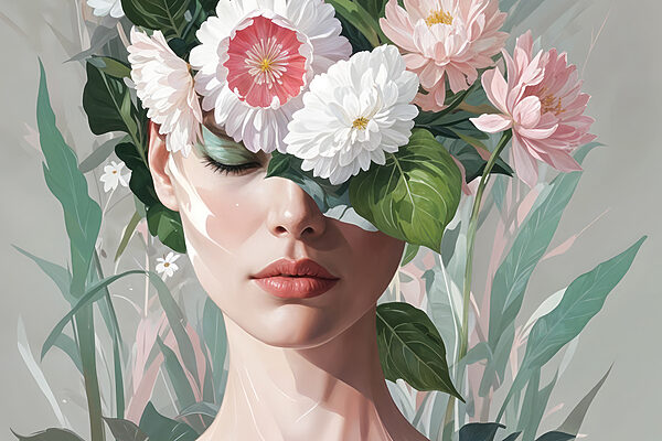 Vrouw met bloemen op haar hoofd Vrouw met bloemen op haar hoofd