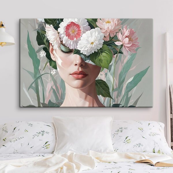 Vrouw met bloemen op haar hoofd Vrouw met bloemen op haar hoofd