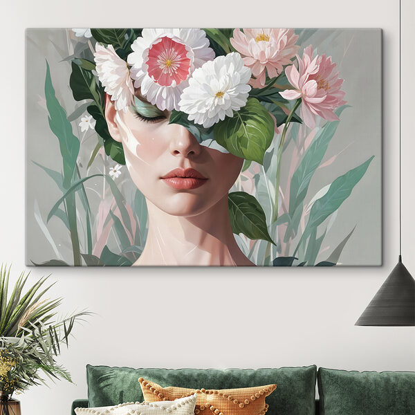 Vrouw met bloemen op haar hoofd Vrouw met bloemen op haar hoofd