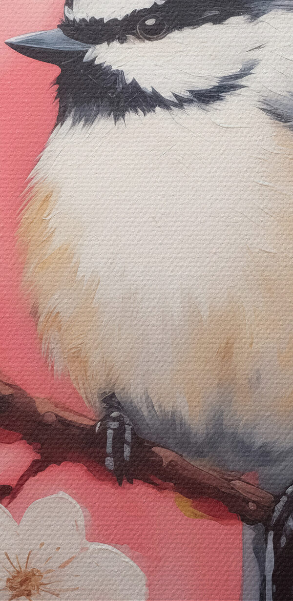 Vogel op een tak met witte bloemen Vogel op een tak met witte bloemen