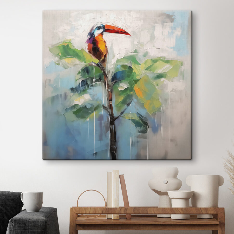 Schilderij van een vogel op een tak