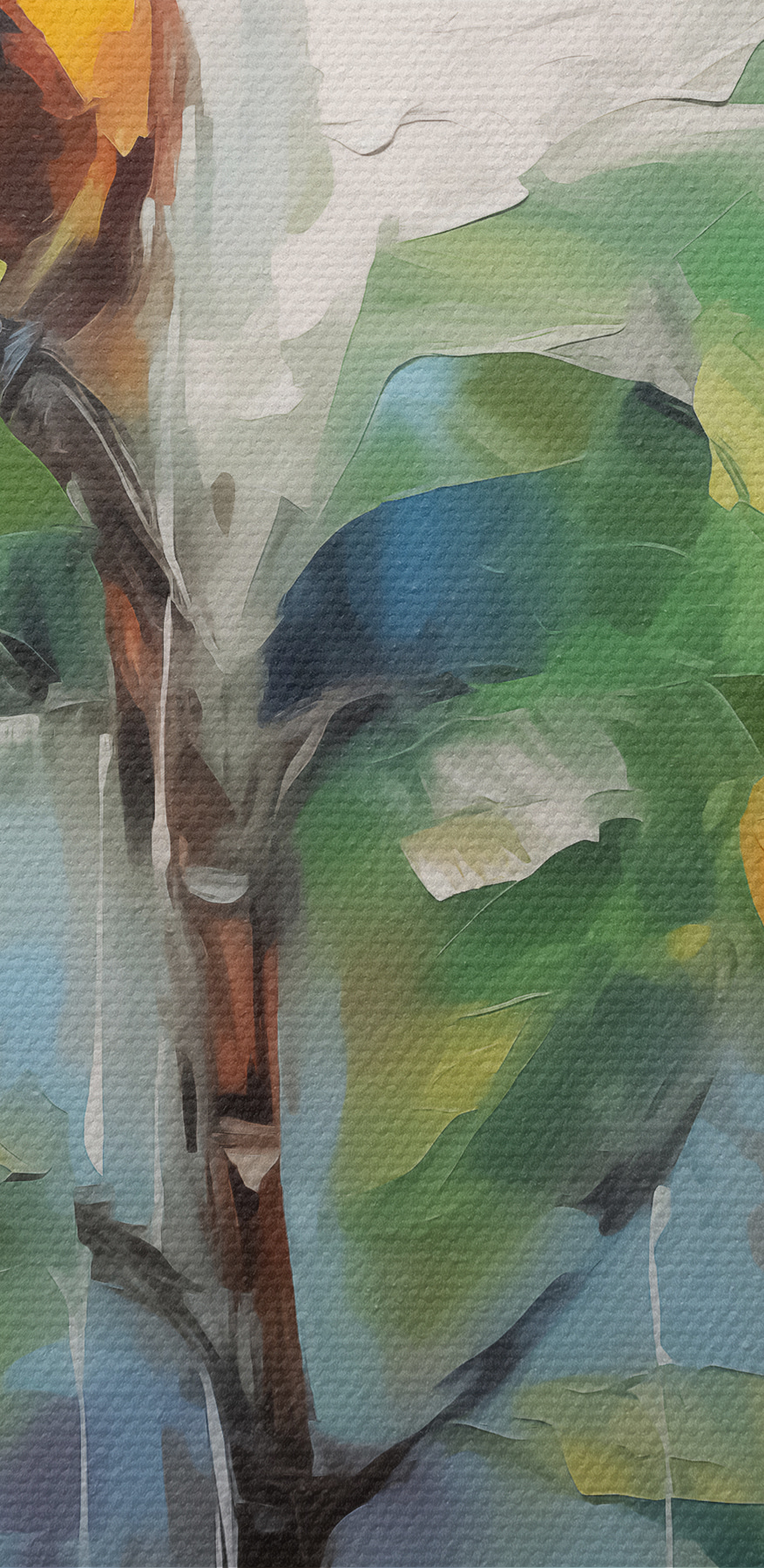 Schilderij van een vogel op een tak