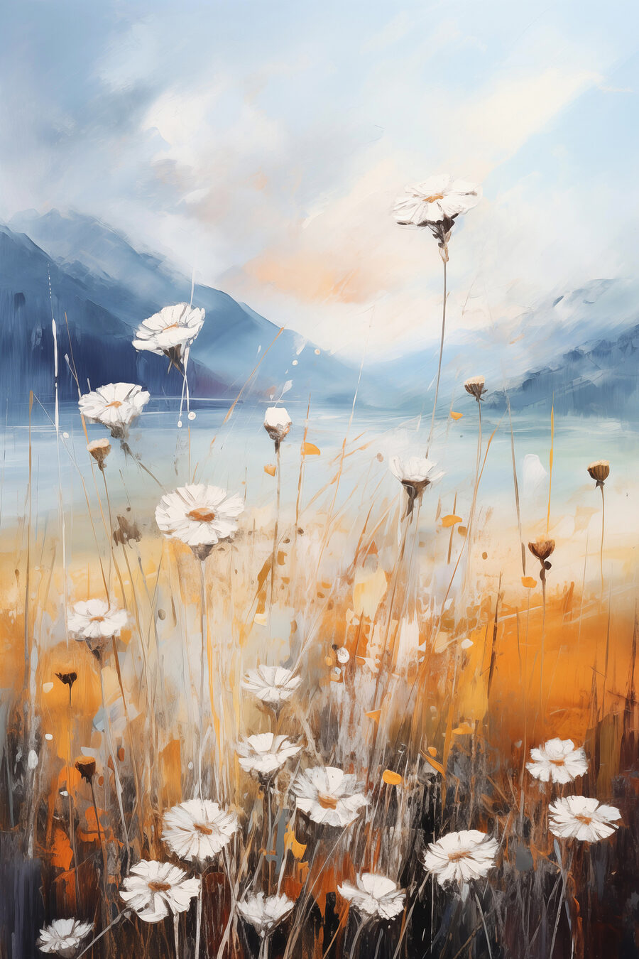Schilderij van bloemen in een veld
