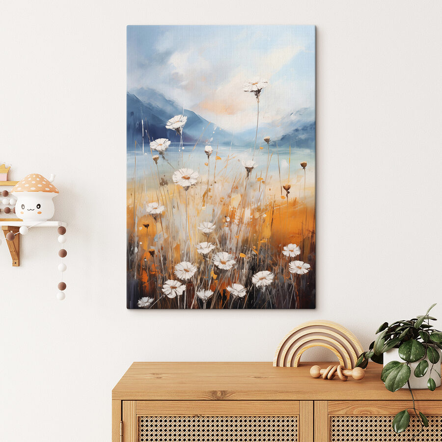 Schilderij van bloemen in een veld
