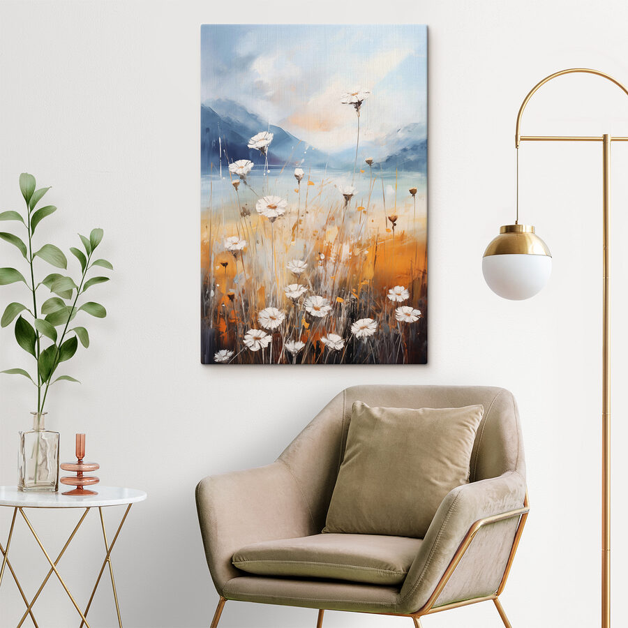 Schilderij van bloemen in een veld