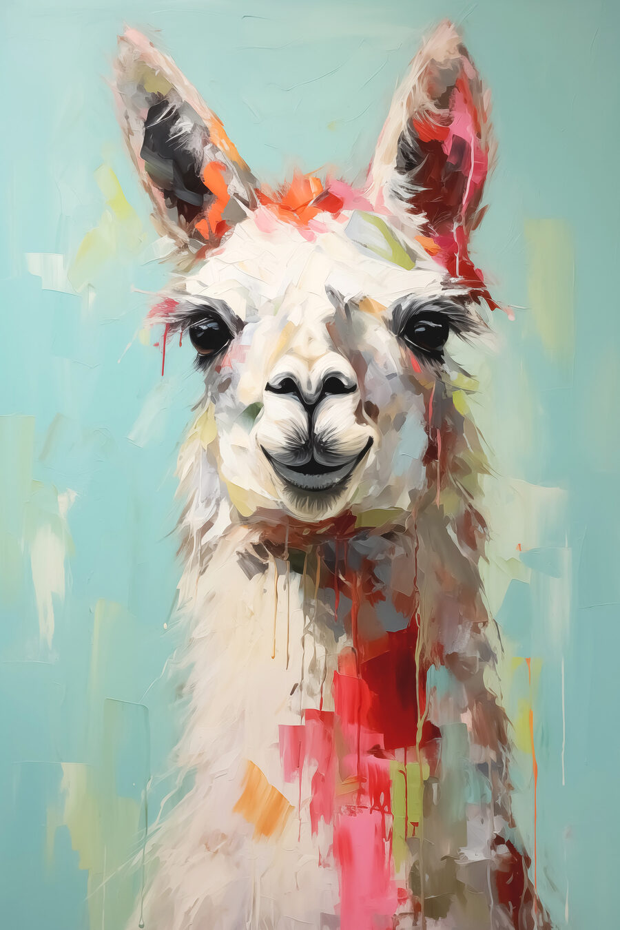 Schilderij van een lama Schilderij van een lama
