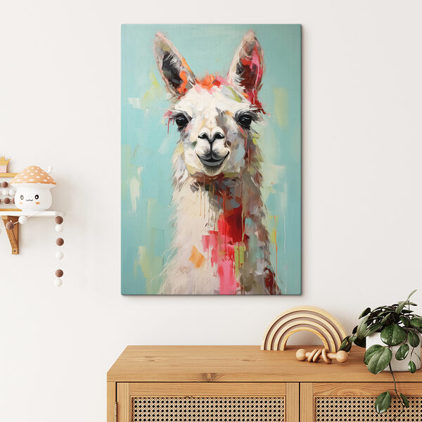 Schilderij van een lama Schilderij van een lama
