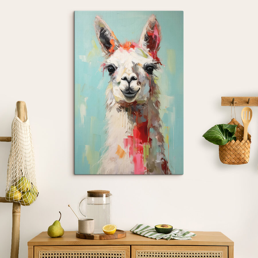 Schilderij van een lama Schilderij van een lama