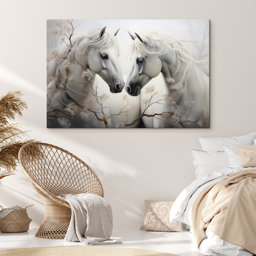 Twee witte paarden met lange manen