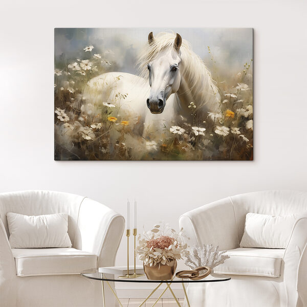 Wit paard in een bloemenveld Wit paard in een bloemenveld