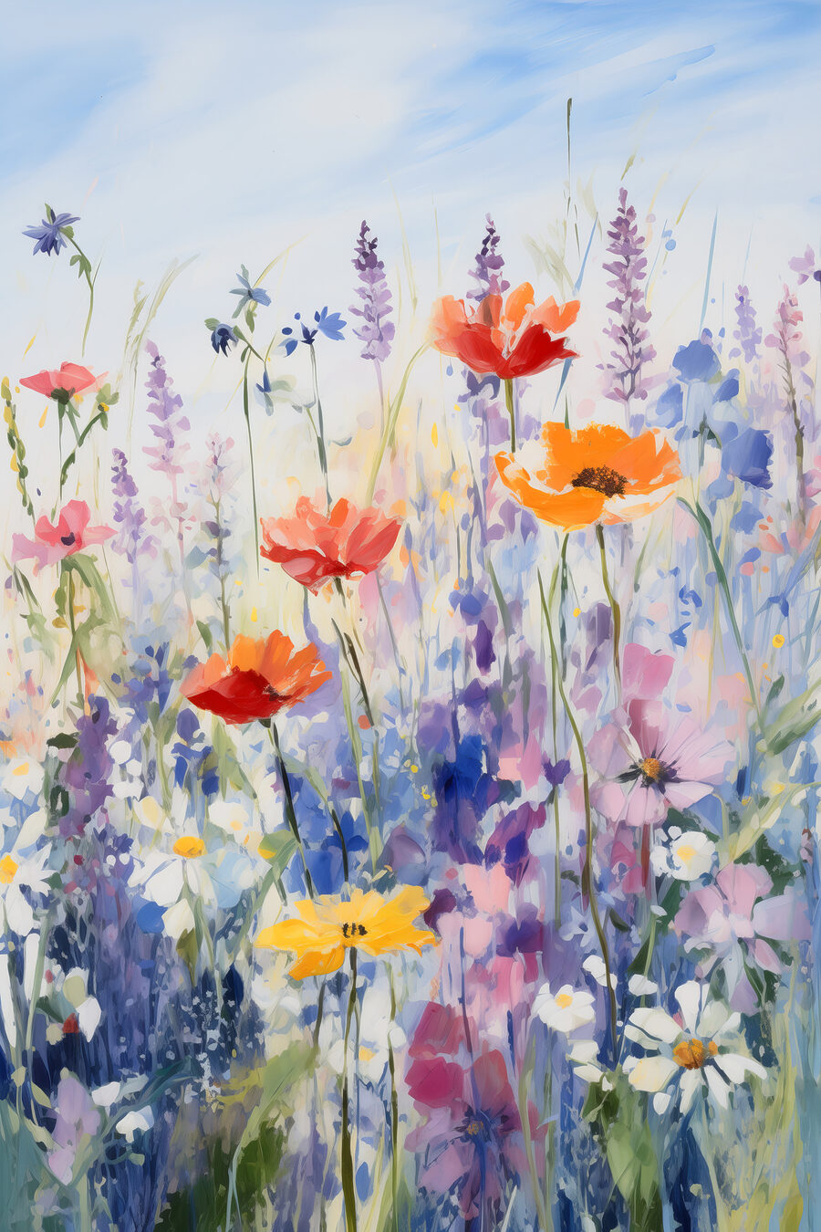Schilderij van bloemen in een veld