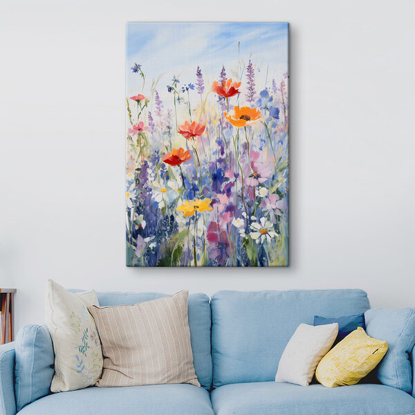 Schilderij van bloemen in een veld Schilderij van bloemen in een veld
