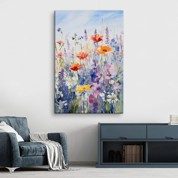 Schilderij van bloemen in een veld Schilderij van bloemen in een veld