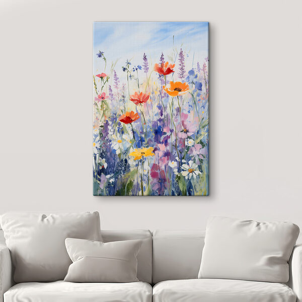 Schilderij van bloemen in een veld Schilderij van bloemen in een veld