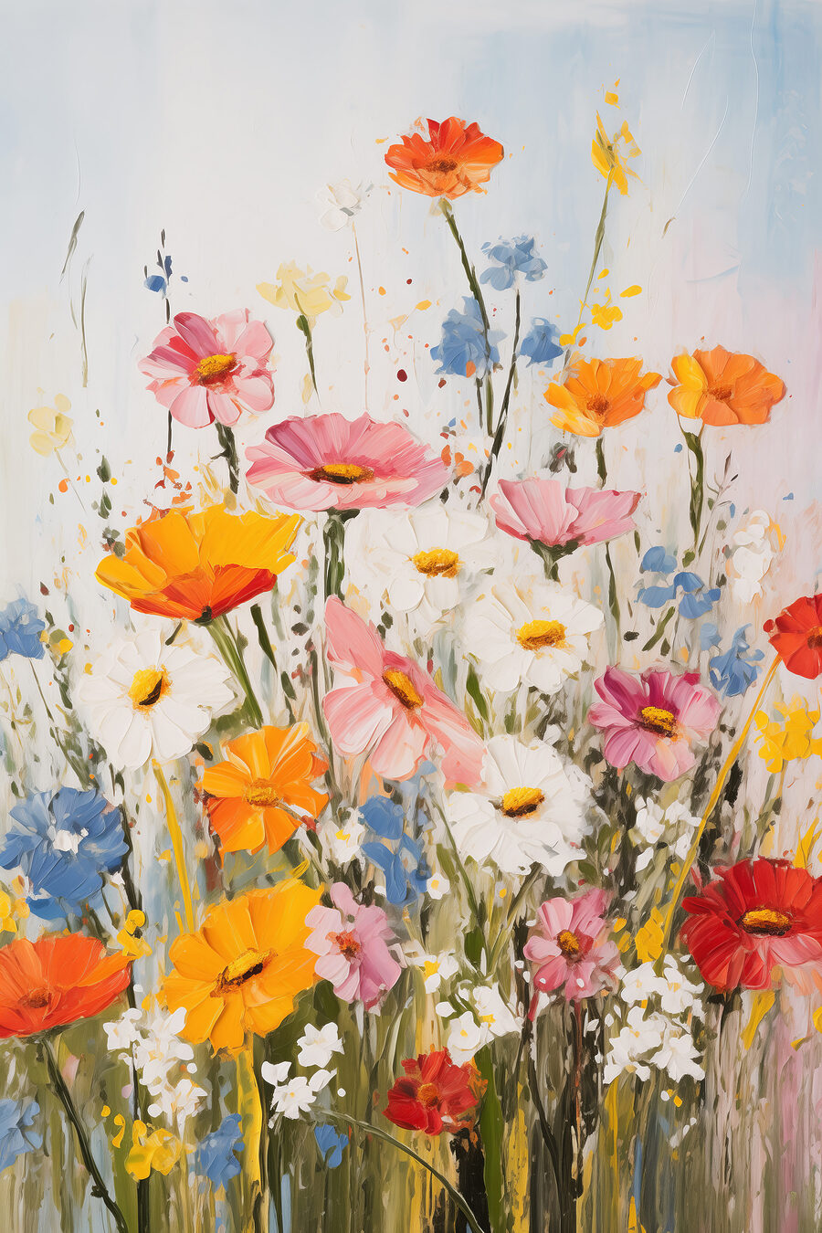 Schilderij van bloemen op een muur Schilderij van bloemen op een muur