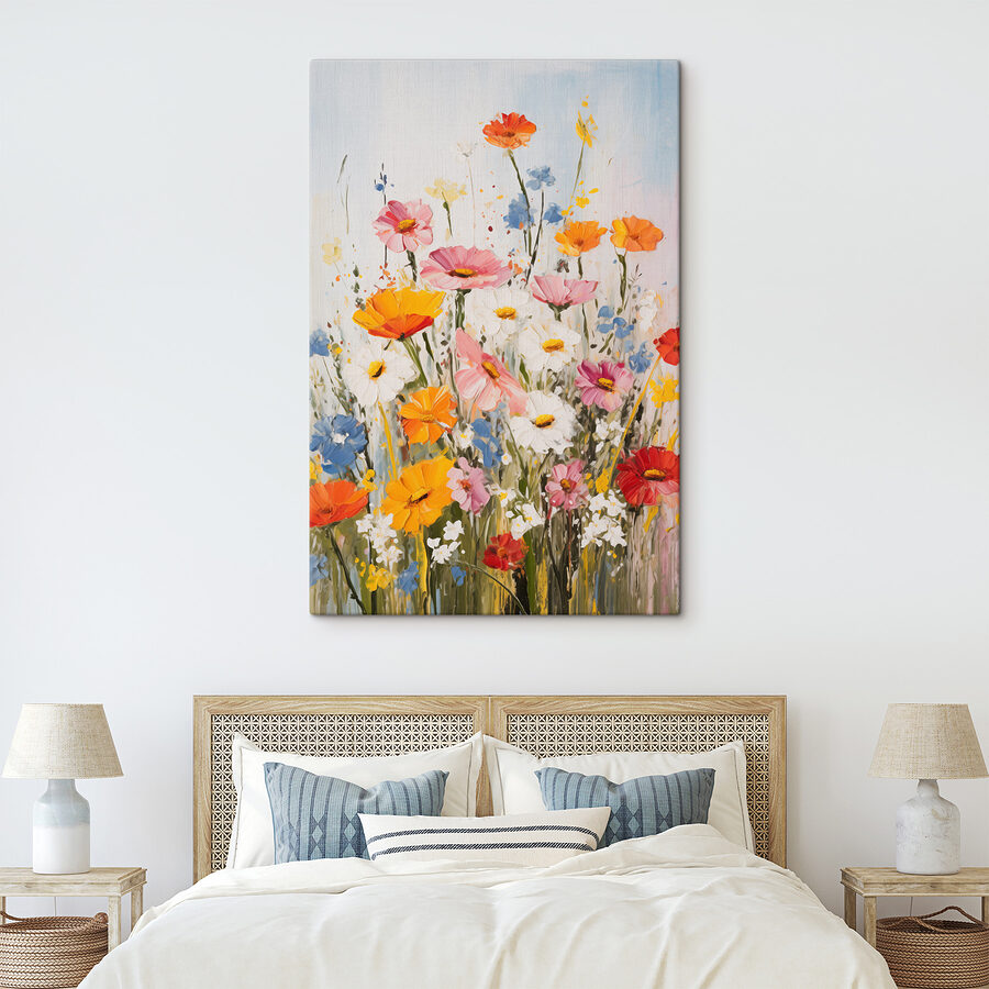 Schilderij van bloemen op een muur Schilderij van bloemen op een muur