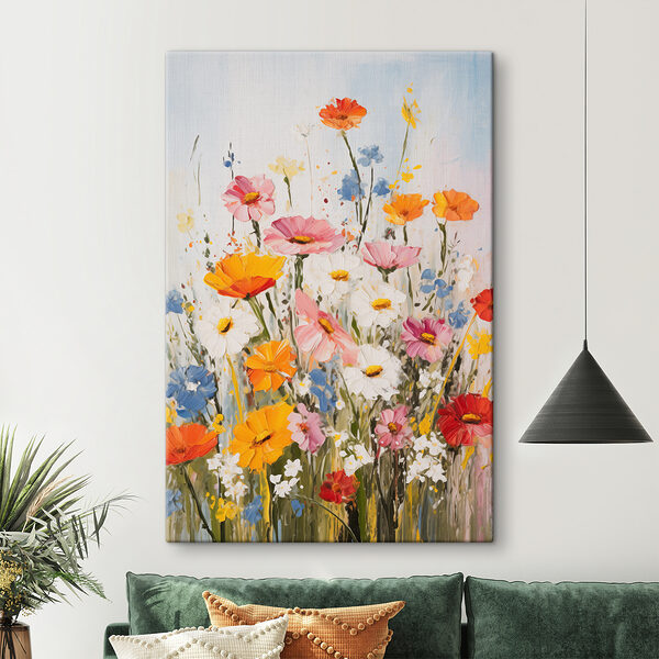 Schilderij van bloemen op een muur Schilderij van bloemen op een muur