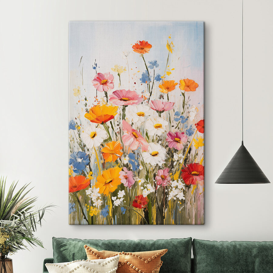 Schilderij van bloemen op een muur Schilderij van bloemen op een muur