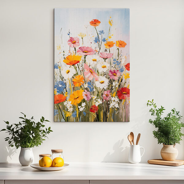 Schilderij van bloemen op een muur Schilderij van bloemen op een muur