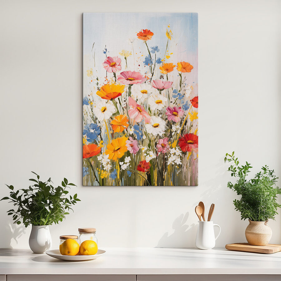 Schilderij van bloemen op een muur Schilderij van bloemen op een muur