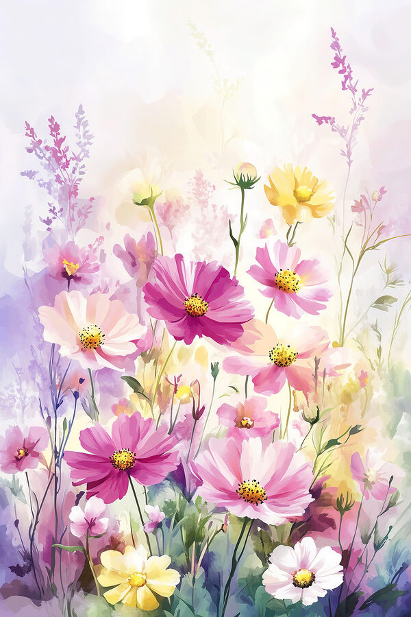 Schilderij van bloemen in een veld Schilderij van bloemen in een veld