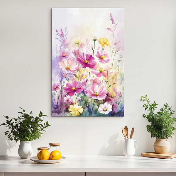 Schilderij van bloemen in een veld Schilderij van bloemen in een veld