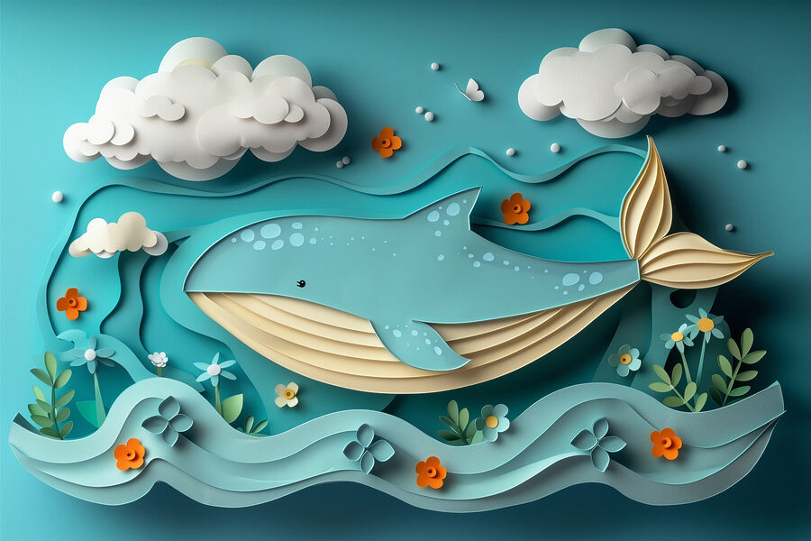 Papier gesneden walvis in de oceaan