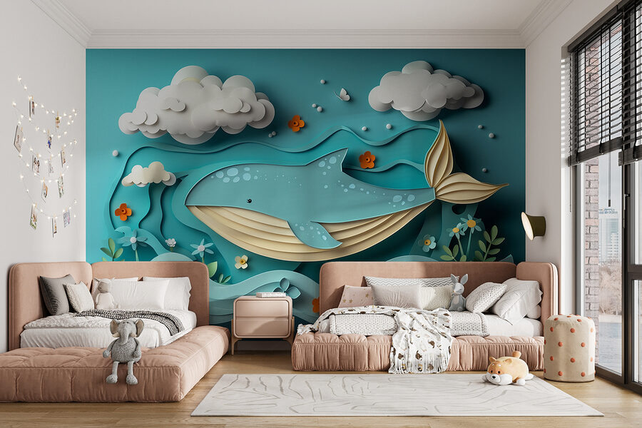 Papier gesneden walvis in de oceaan