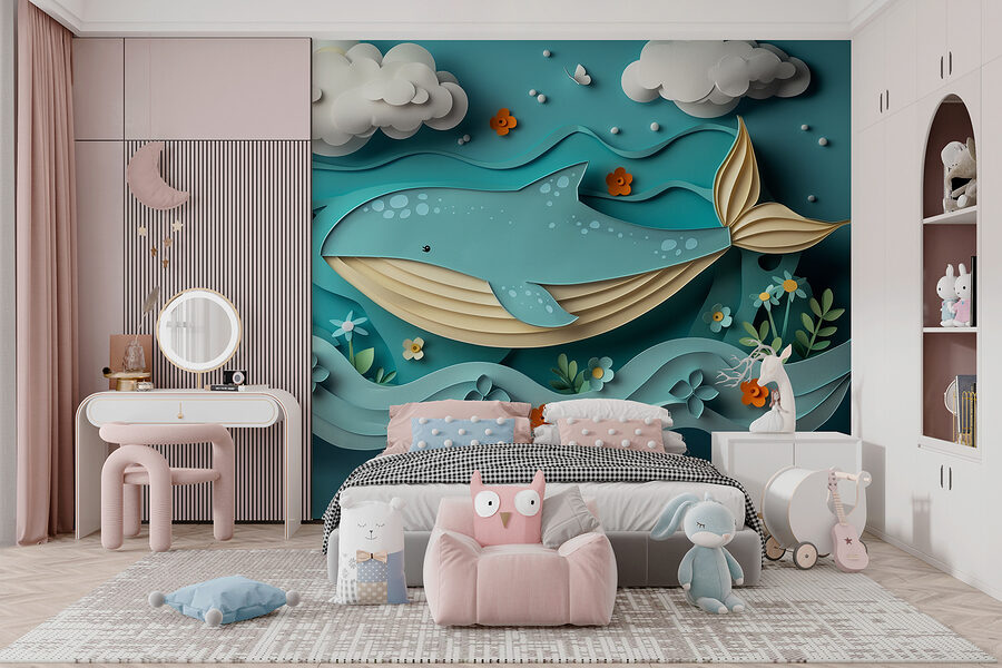 Papier gesneden walvis in de oceaan