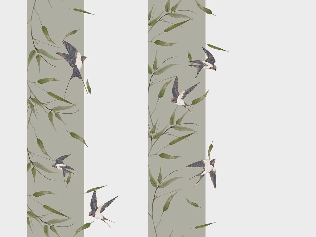 Behang met vogels vliegend op een tak Behang met vogels vliegend op een tak